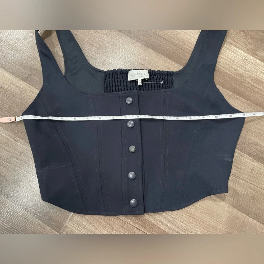 WAYF crop top navy blue Cora Snap front button top corset Dollskill free people - Picture 10 of 15